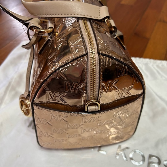 NWT Michael Michael Kors Grayson Logo Embossed Medium Satchel Bag ROSE Gold - Picture 8 of 12